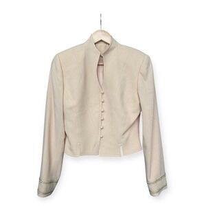 VTG‎ 90s Wool Jacket 6 Cream Gold Trim Herbert Grossman STILL HAS ORIGINAL TAG